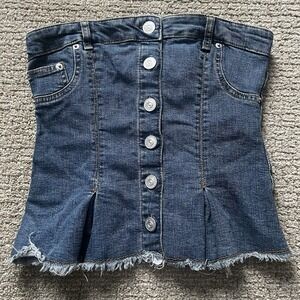 BDG Urban Outfitters Denim Corset Strapless Top Lace Up Womans Small Flared